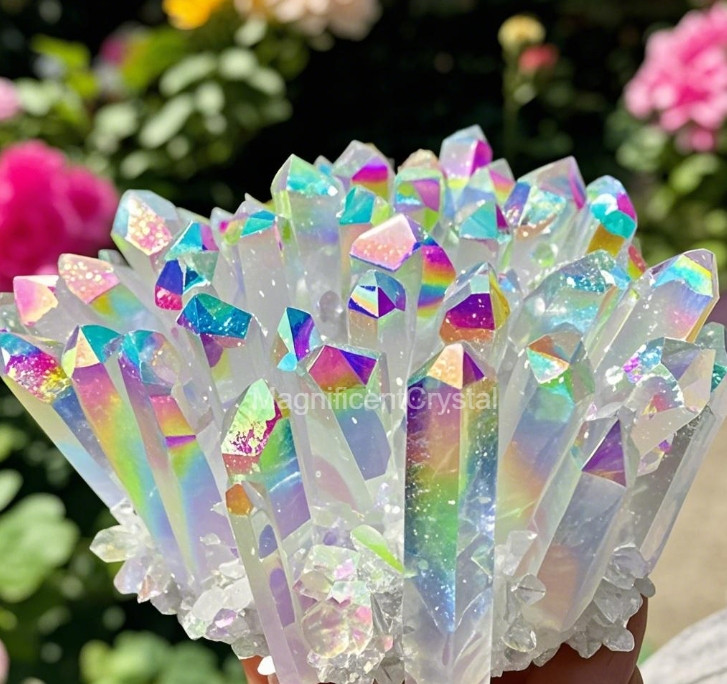 2025Rare Large 300G+ Rainbow Angel Aura Crystal Geode Cluster Home Decor Reiki