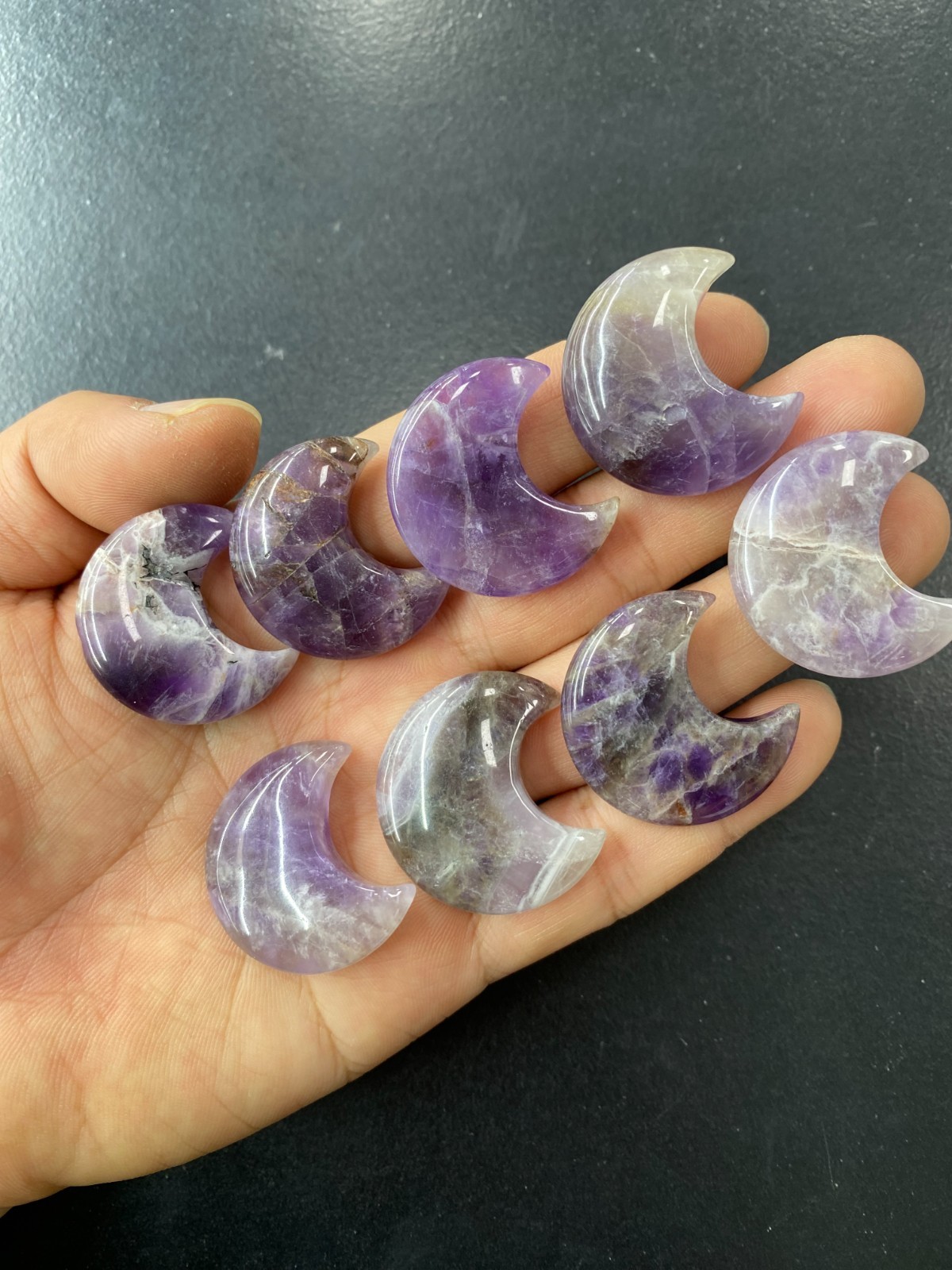 10pc Natural Dreamy Amethyst Quartz carved moon crystal reiki healing gift