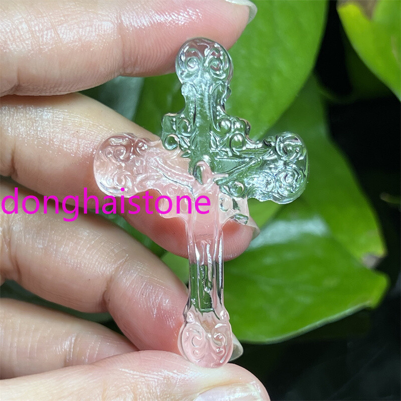 Gem grade Quartz Jesus cross Skull Quartz Crystal Skull Healing Pendant Gift 1PC