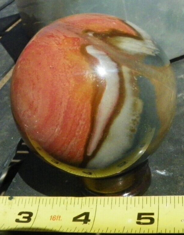 Poly Chrome Jasper Sphere, from Madagascar. 2.55″ Diameter, w/stand.