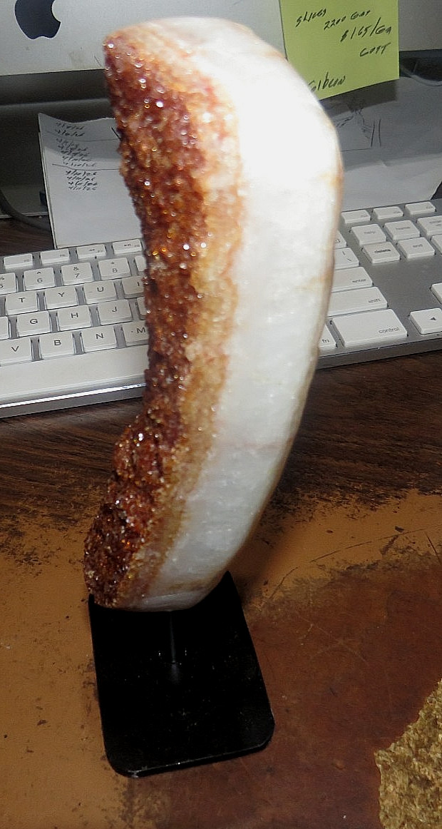 LARGE CITRINE CRYSTAL CLUSTER GEODE F/ BRAZIL CATHEDRAL STEEL STAND POLISHED