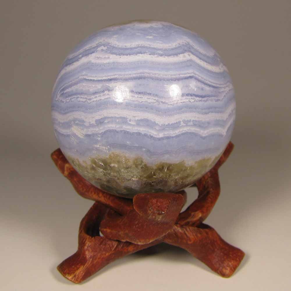 45mm BLUE LACE AGATE Polished Gemstone Sphere Ball w/ Stand – Namibia