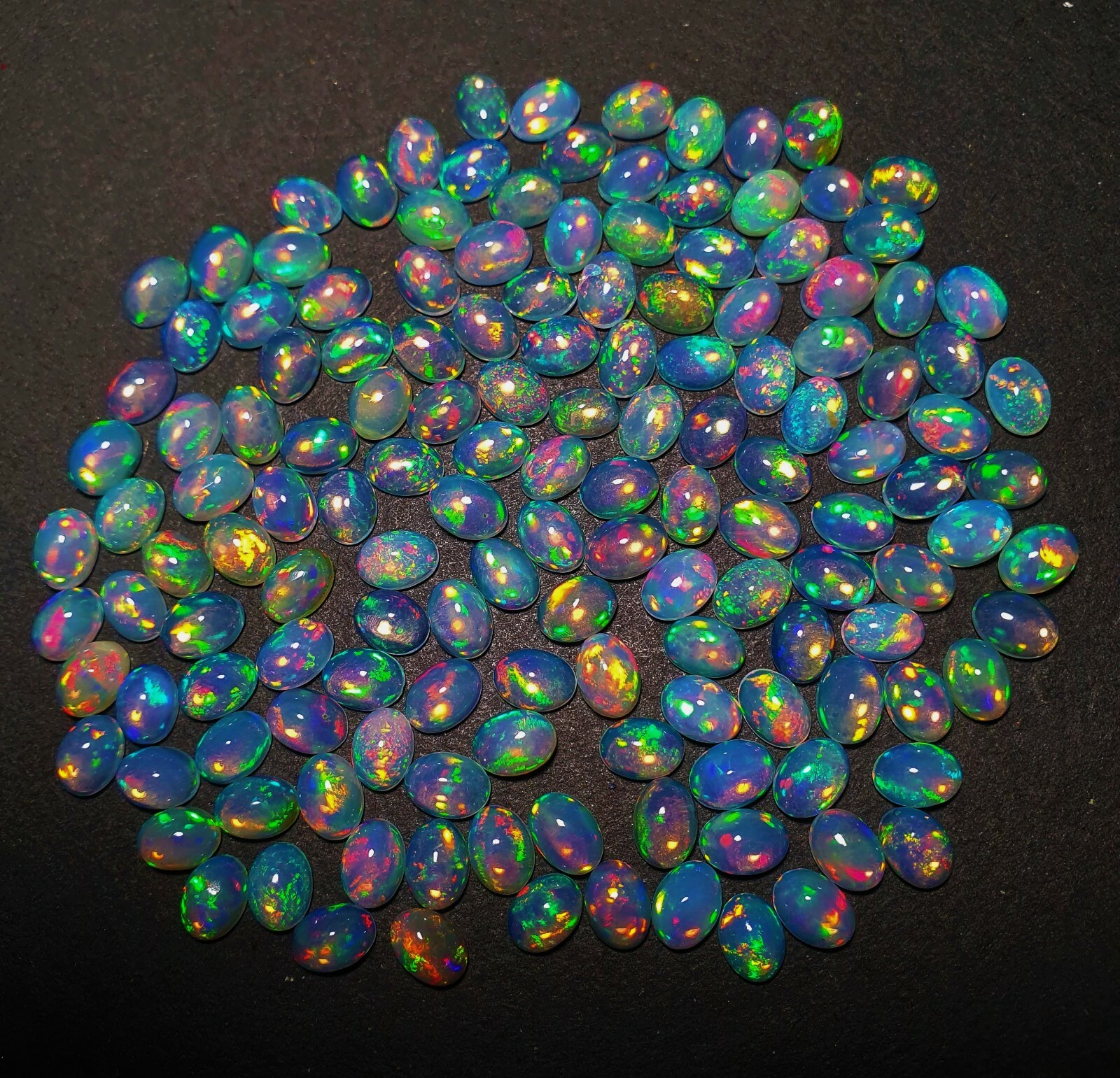 Natural Ethiopian Multi Fire Opal Oval Cabochon Loose Gemstone Lot 18 Pcs 4*6 MM