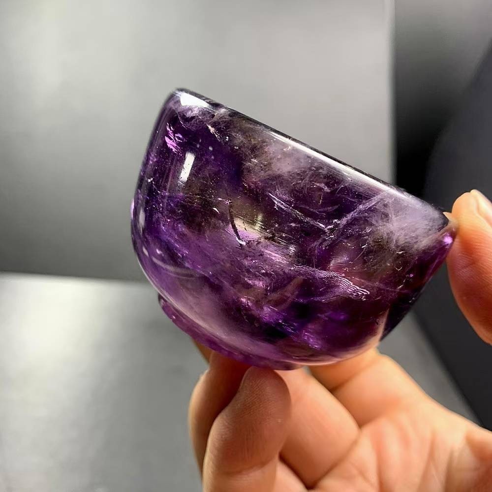 160g Natural Amethyst Quartz Carved Bowl Crystal Mineral reiki Decor