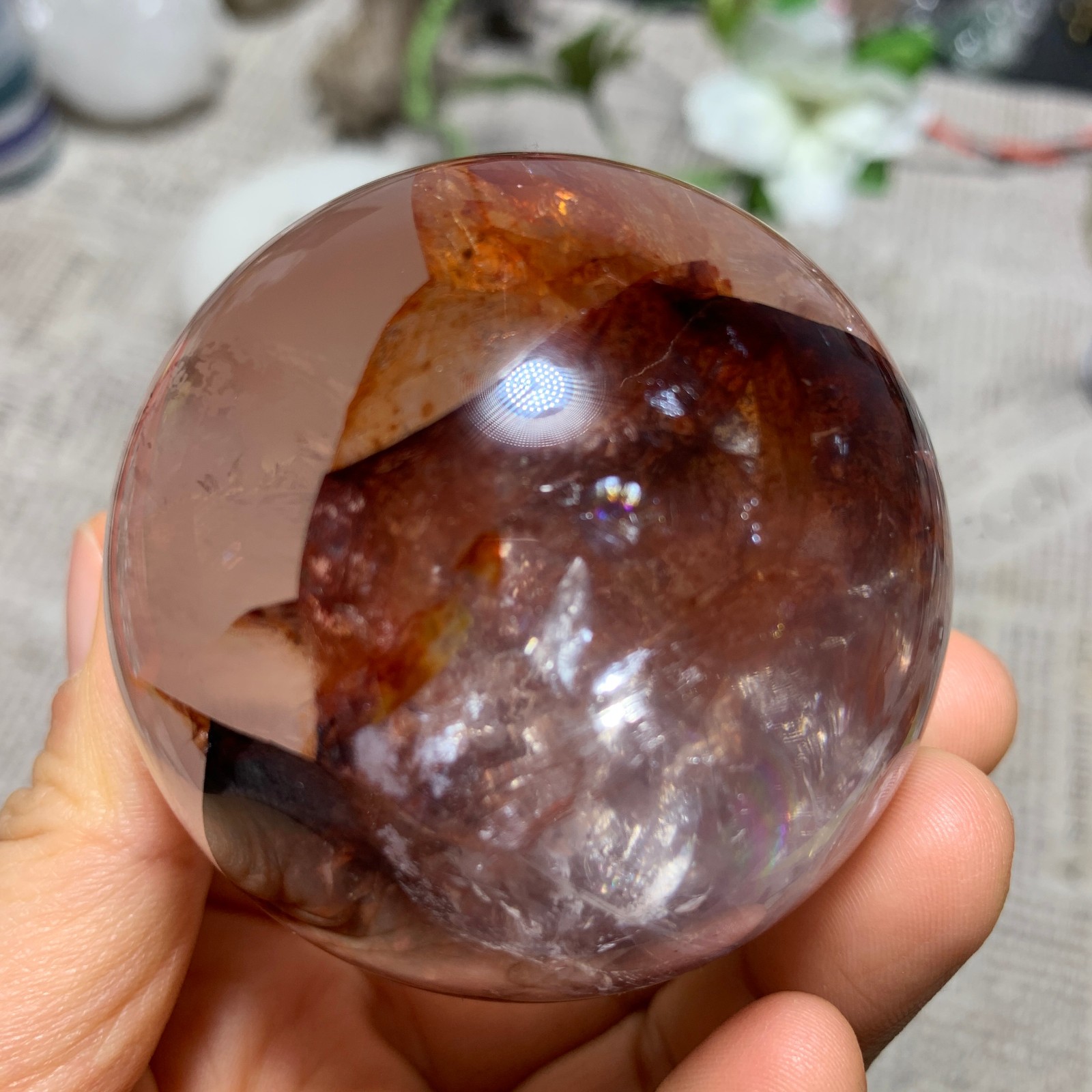 344G Natural Red Gum Flower Ball Crystal Sphere Specimen Energy Healing Reiki
