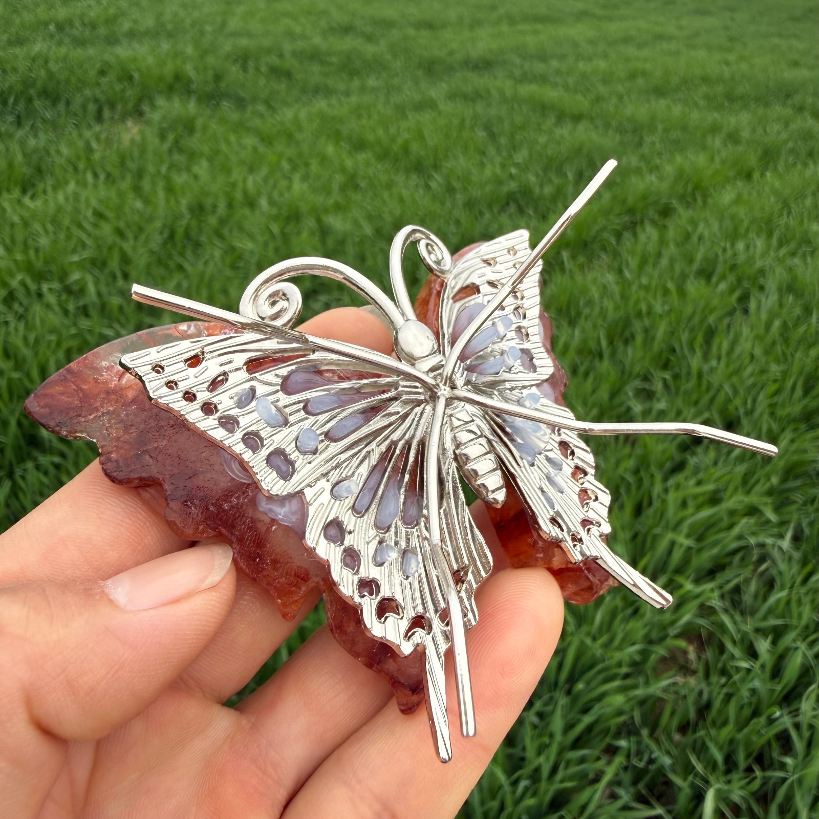 3.6″ Natural red gum flower Carved Butterfly Reiki Crystal Skull Decor gift 1pc