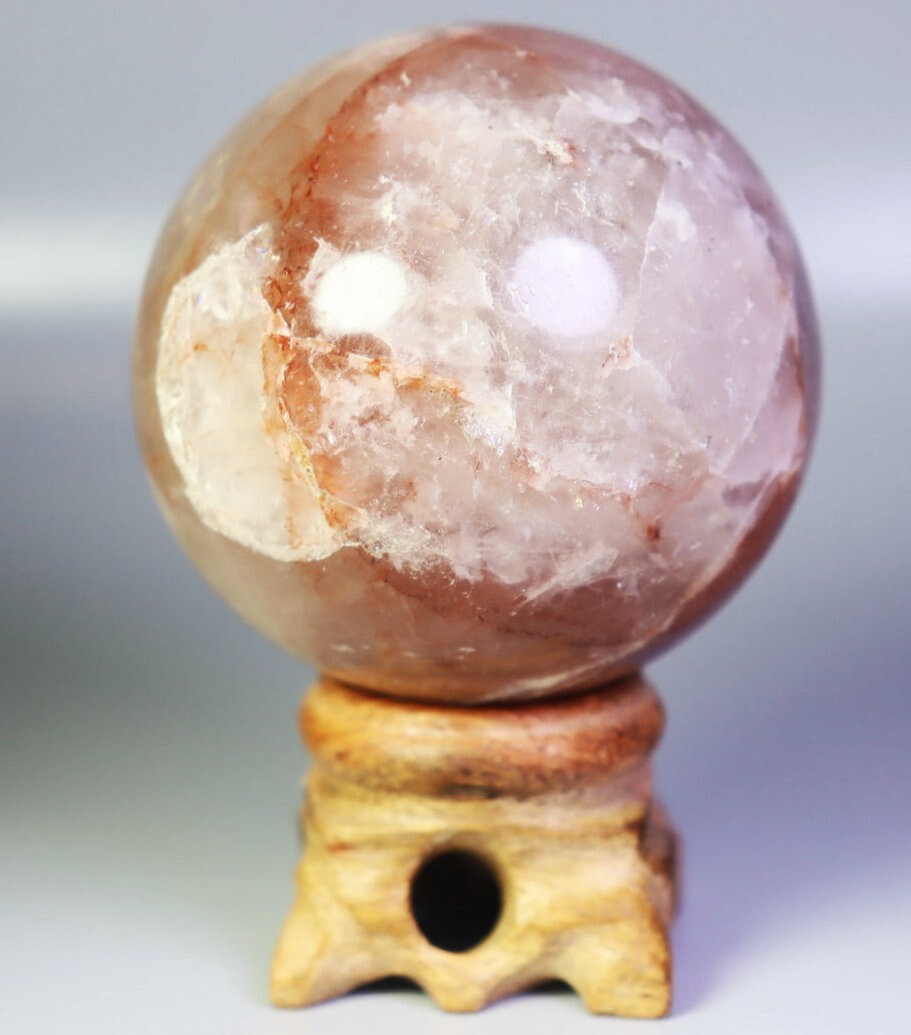 221g Natural Red FIRE Hematoid QUARTZ Crystal Sphere Ball Stone Healing/Stand