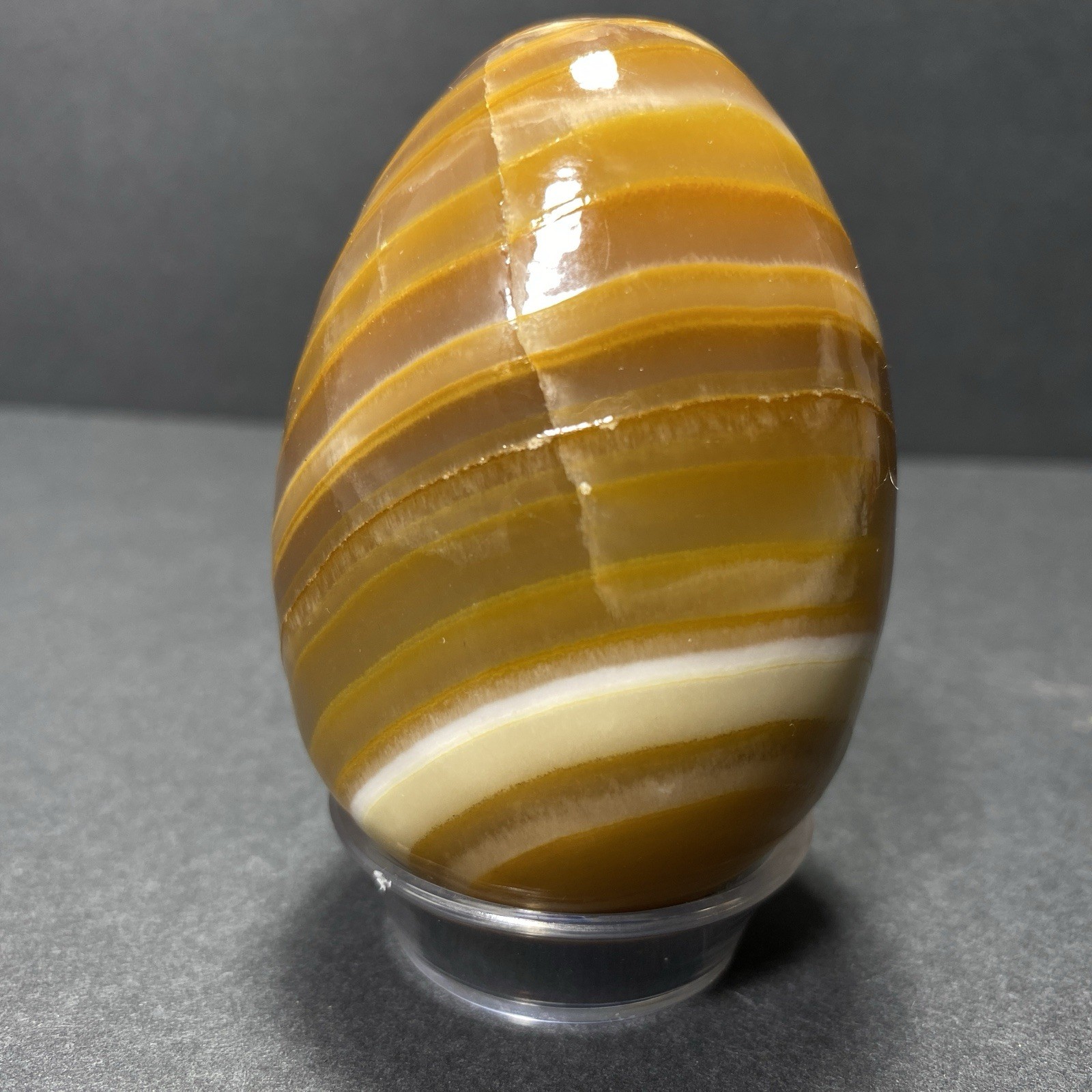 Natural Onyx Stone Egg With Stand Hand Polished Banded Agate Calcite Crystal