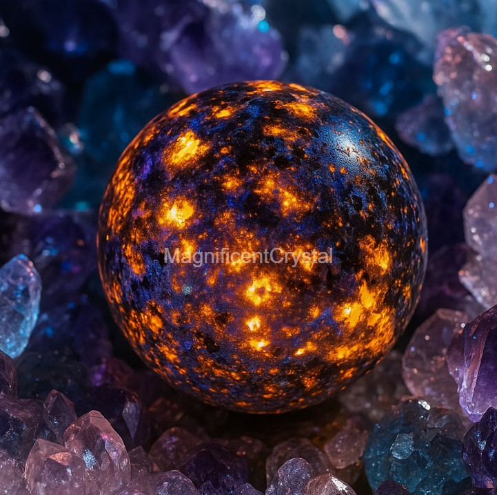 45mm+ Natural Yooperlite Ball Glow-in-UV Sphere Fluorescent Sodalite Quartz Deco
