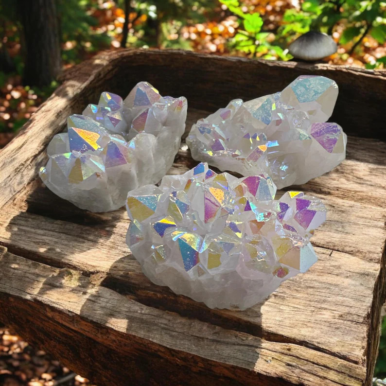 80-100g Raw Rainbow Angel Aura Cluster Titanium Geode Quartz Crystal Specimens