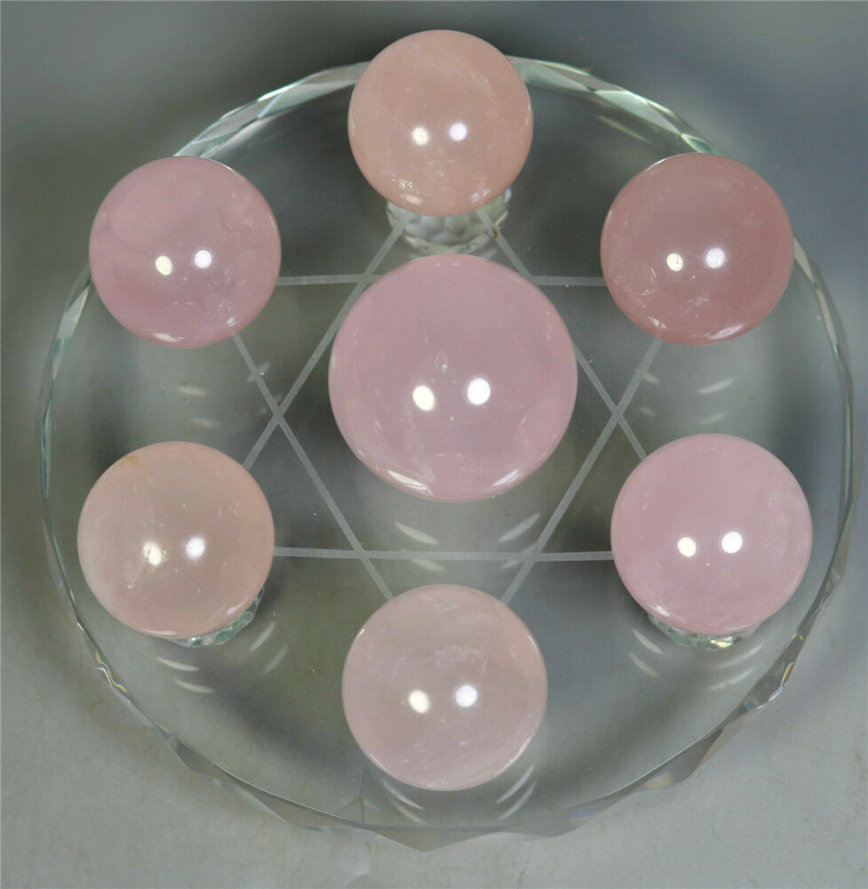 Seven Star Rose Quartz Crystal Sphere Ball Rock Chakra Healing+120mm stand