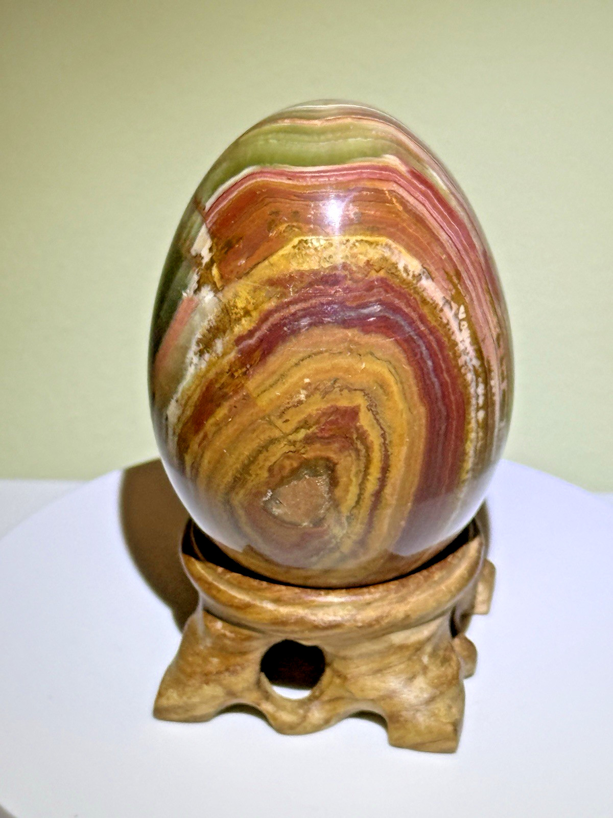 VIVID Multicolor Banded Onyx Egg with Wooden Stand