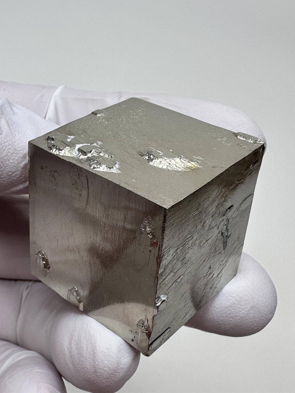 MIRROR SHINE__Beautiful Lusterous 1 1/4” Pyrite Cube__Navajun Mine, Spain
