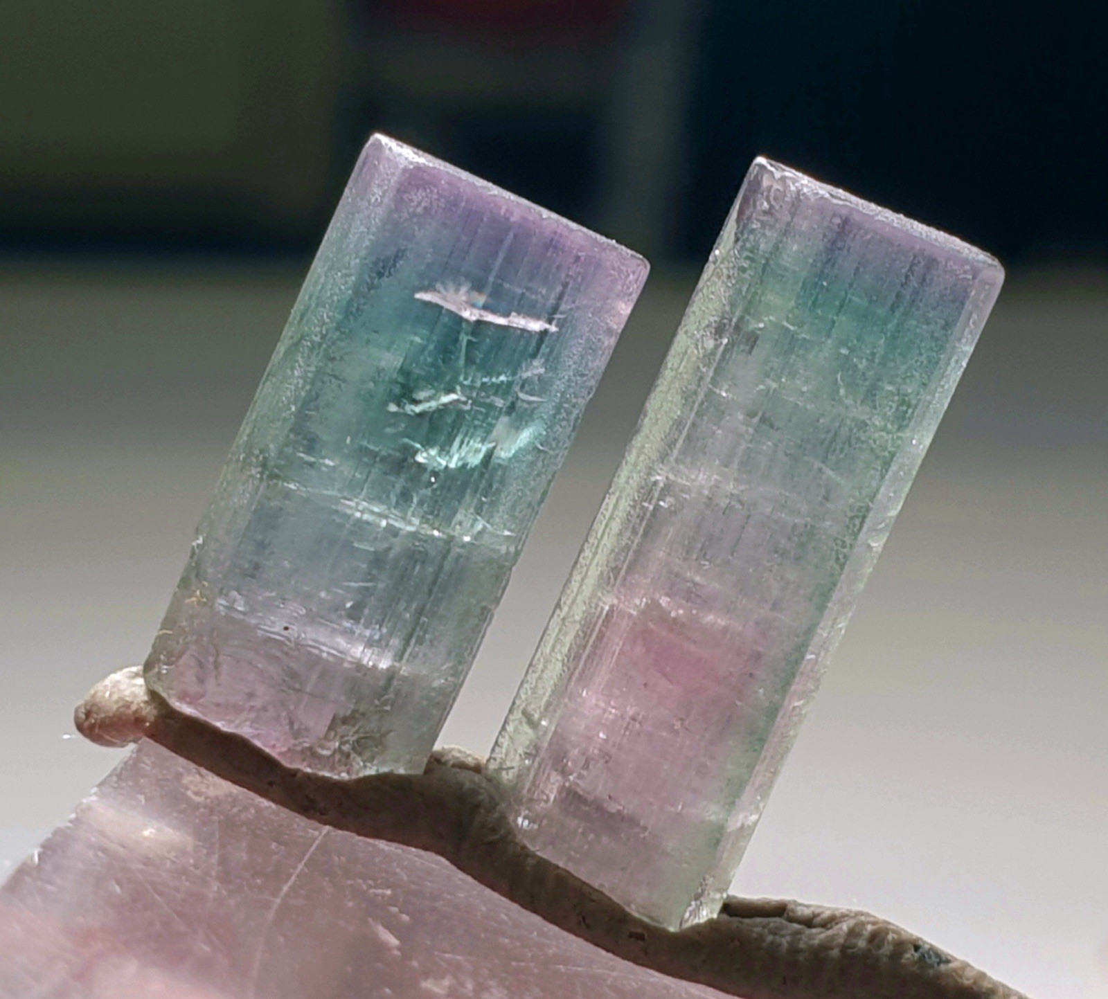Saturated Top Quality Pair Of Bi-Colour Watermelon Terminated Tourmaline Crystal
