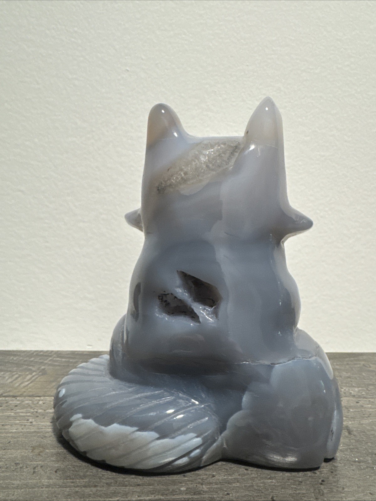 Druzy Agate Crystal Fox Carving 5.25” Over 1.5 Lbs
