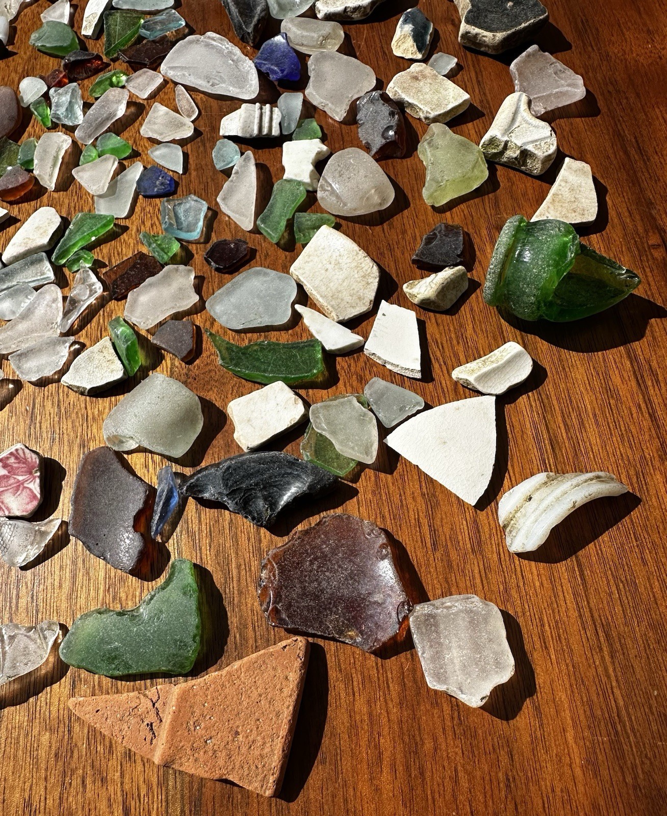 1 Plus Pounds of Natural Pa. River Glass- Green, Brown, Clear, White & Others