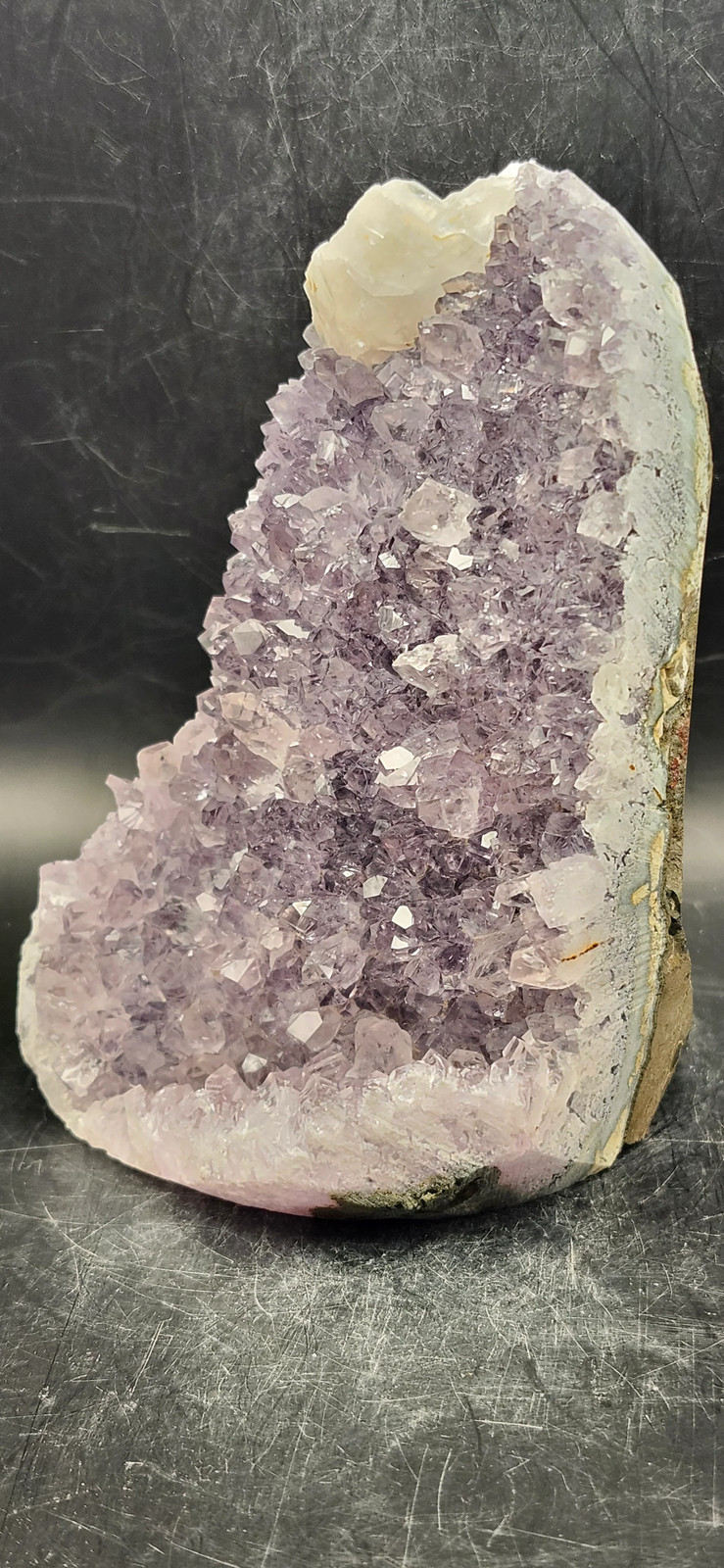 Amethyst cut base free form! 1.8 pounds, 5 inches tall 3 by 3 wide