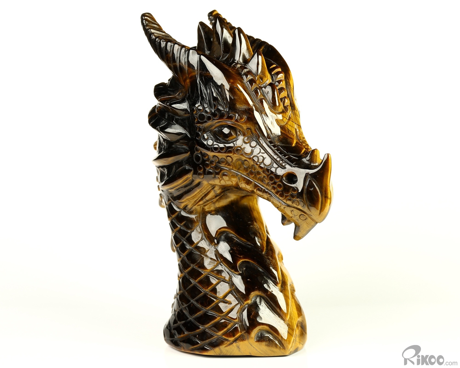 3.7″ Gold Tiger’s Eye Hand Carved Crystal Dragon Sculpture, Crystal Healing