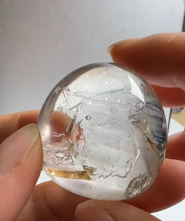 38*36*22mm Natural Enhydro Quartz Crystal Moving Water Drop Reiki Heal Specimens