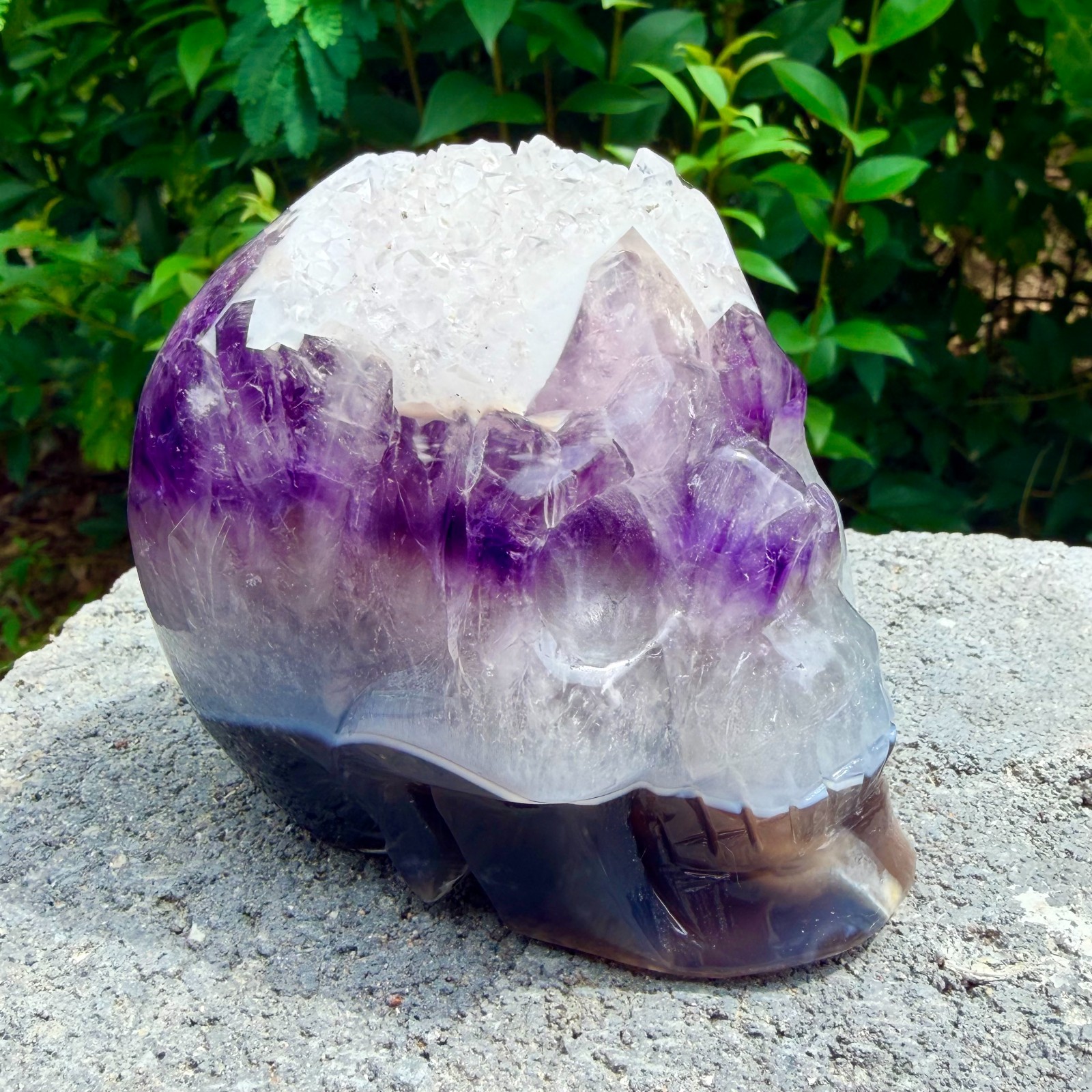 1.96lb Amethyst agate crystal cave skull, Rare hand carved skull specimen