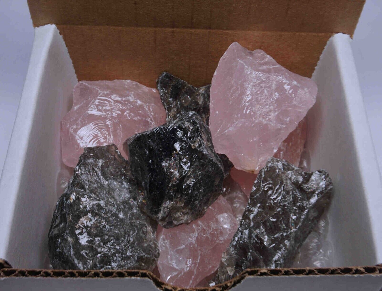 Rose Quartz & Smoky Quartz 10 OZ Box Natural Pink & Brown Crystal Gemstones