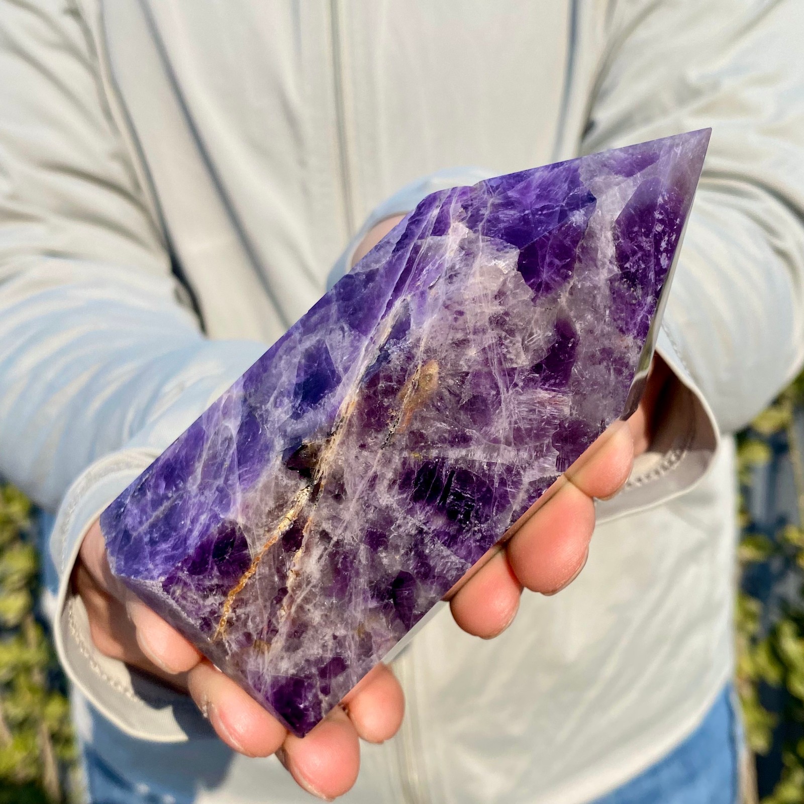 438G Natural Dream Amethyst Crystal Column Magic Wand Obelisk Point Healing