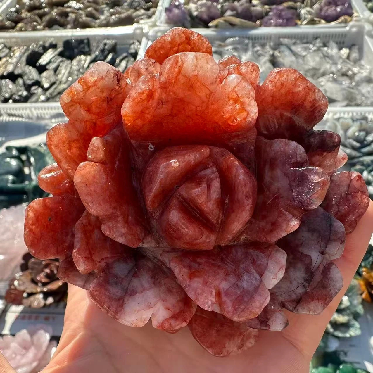 1PC Natural Red gum flower Quartz Carved Flower Skull Crystal Reiki Decor Gift