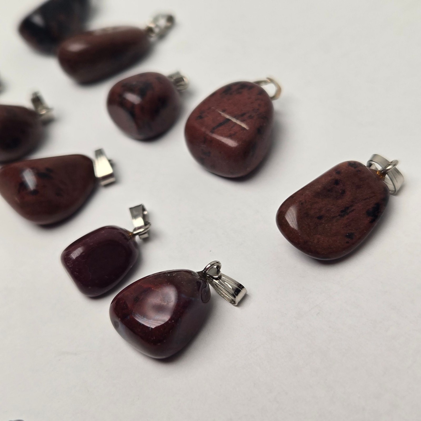 Lot 20 Mahogany Obsidian Tumbled Stone Pendants Natural Polished Rock Jewelry