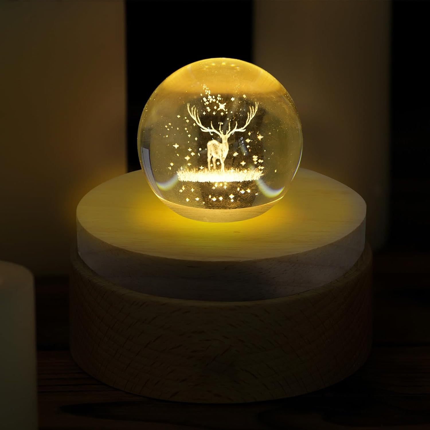 10 Pcs Wooden LED Display Bases Round Wood Display Lighted Bases for Glass Art L