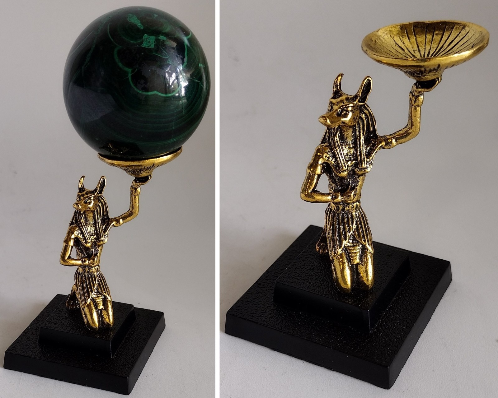 Anubis Crystal Sphere Stand Gold Silver Egyptian Display Holder Altar