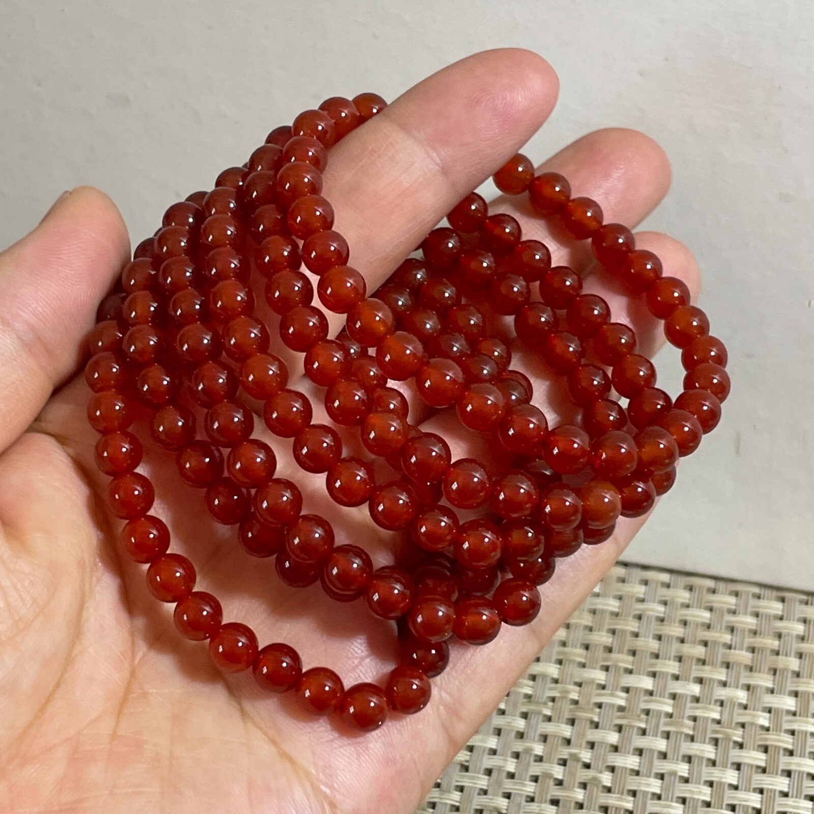 Wholesale 1 Pcs red agate stone ball beads 6mm 7.5”crystal Stretch Bracelet