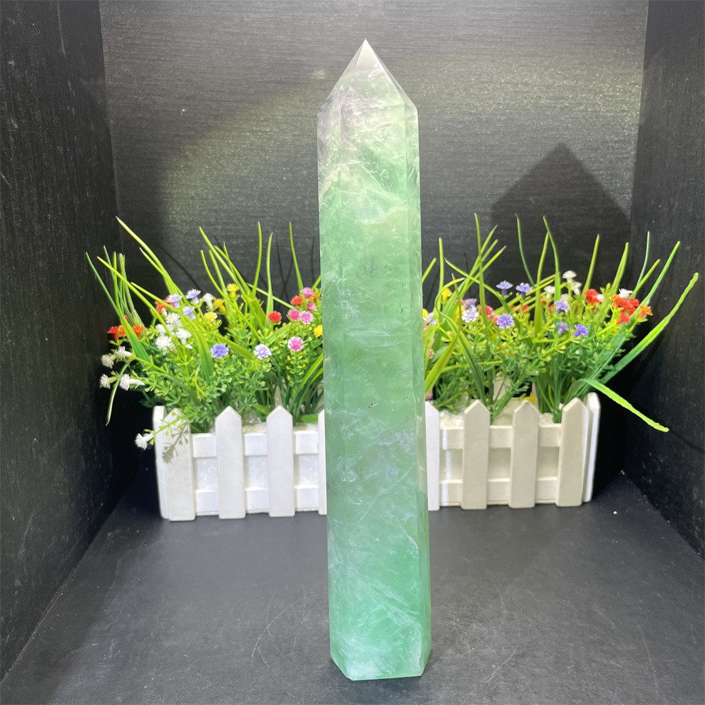 3.1LB 11.1″ Natural Rainbow Fluorite Obelisk Quartz Crystal Tower Point Decor