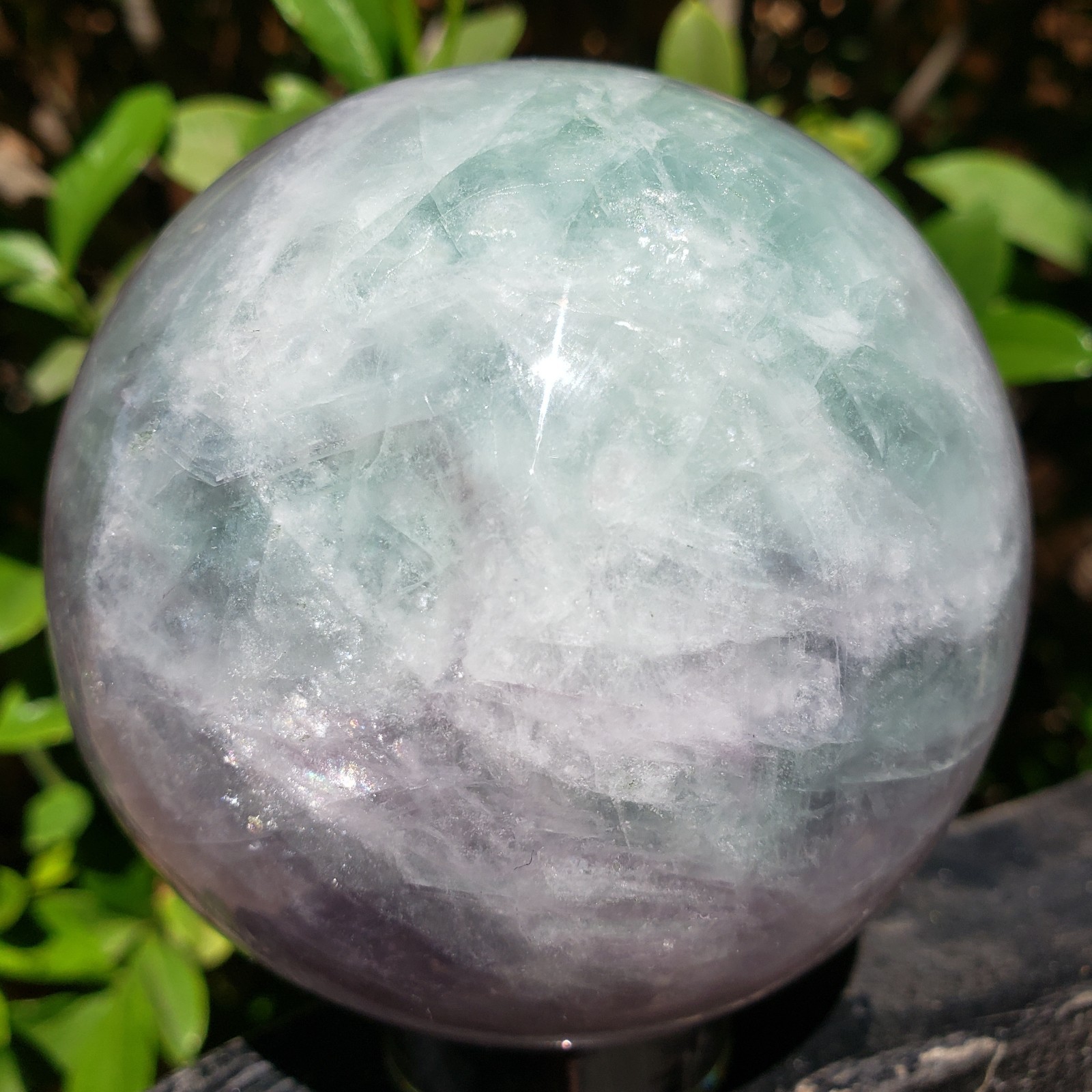 3″ Green Purple Fluorite Quartz Crystal Sphere Ball Orb Rainbow UV, 746g