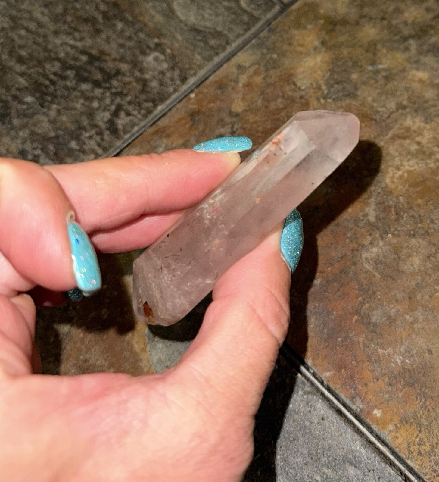 Natural Pink Lemurian Quartz Double-Terminated Crystal Wand
