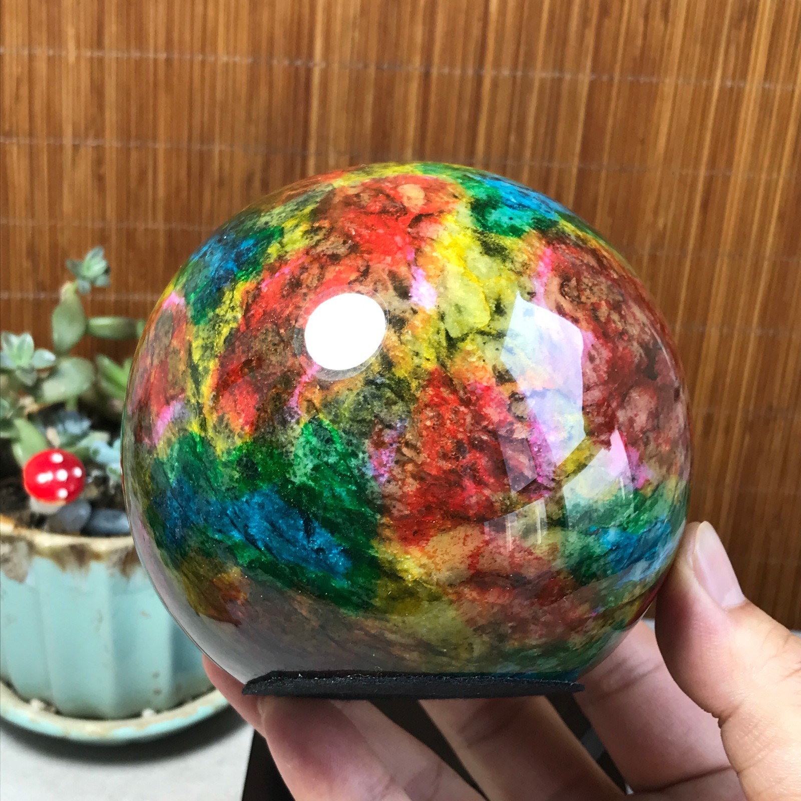 Natural “Seven Colors Jade” sphere Ball -Taiwan China 1.84kg Base Random A5803