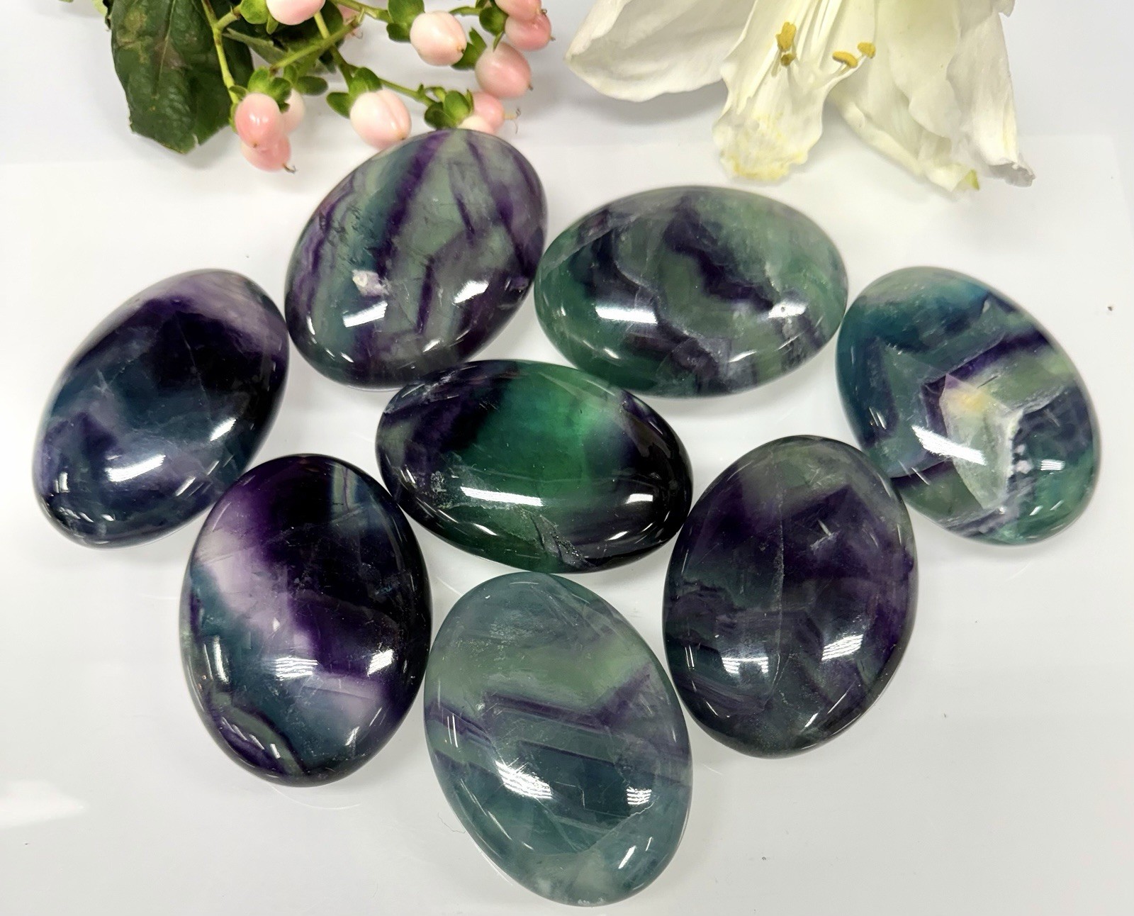 Wholesale Lot 8 Pcs Natural Rainbow Fluorite Palm Stone Crystal Healing