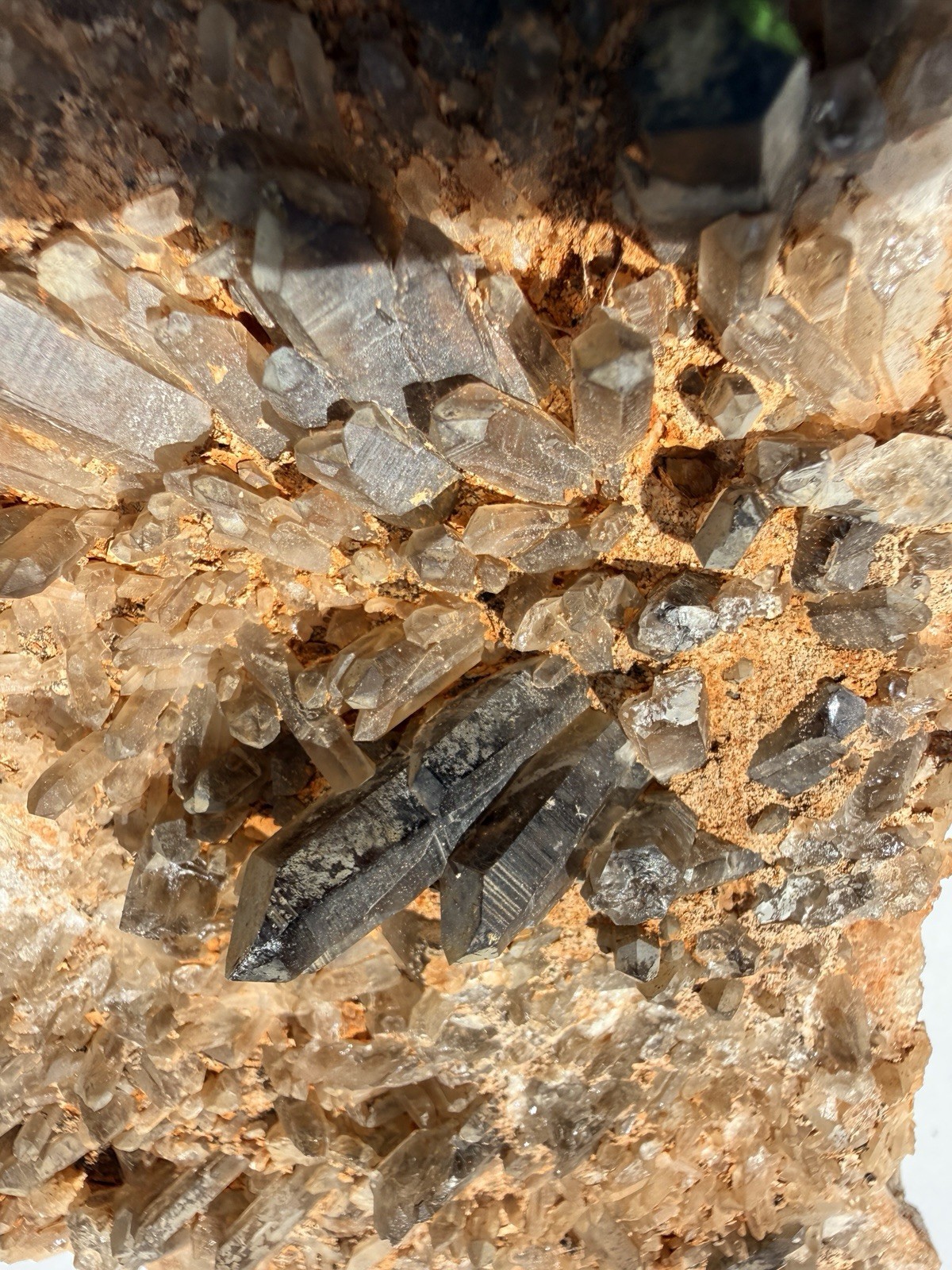 Large Smoky Quartz Cluster with Green Mineral Inclusion Raw Mineral Specimen