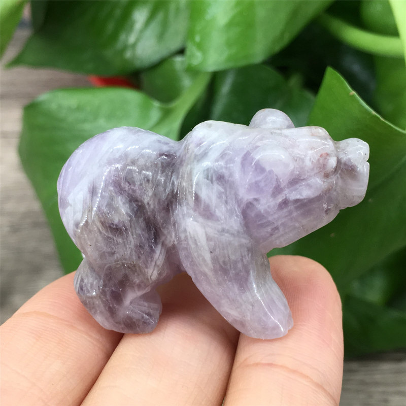 Natural Dreamy Amethyst Quartz Crystal Carved Polar Bear Healing Animal Statue