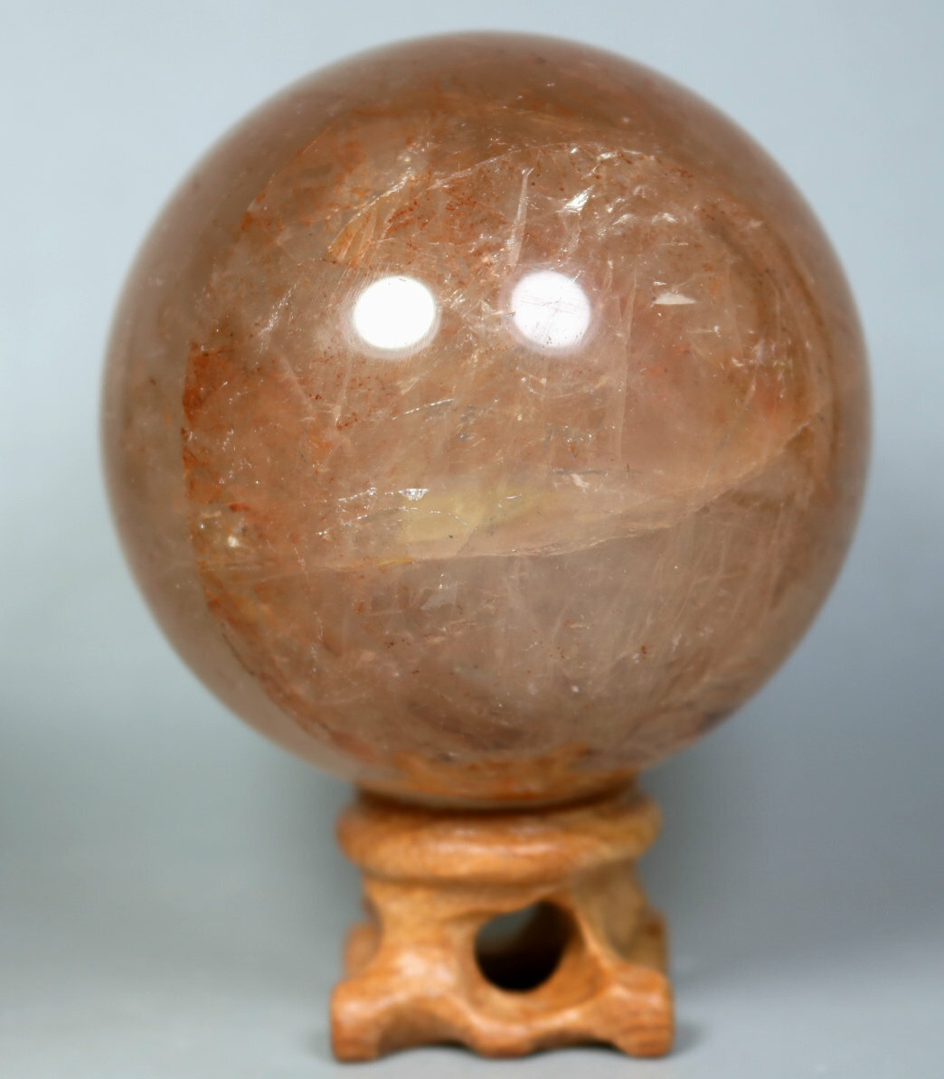 Natural RED FIRE QUARTZ Hematoid Crystal PHANTOM MULTI INCLUSIONS Sphere +Stand