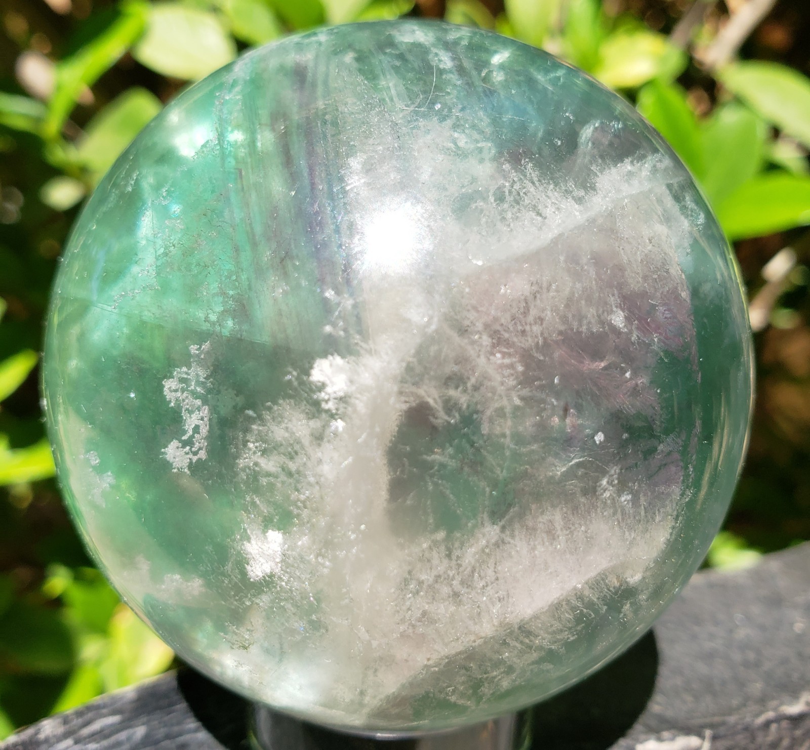 2.6″ Green and Purple Fluorite Quartz Crystal Sphere Ball Orb Rainbow UV, 488g