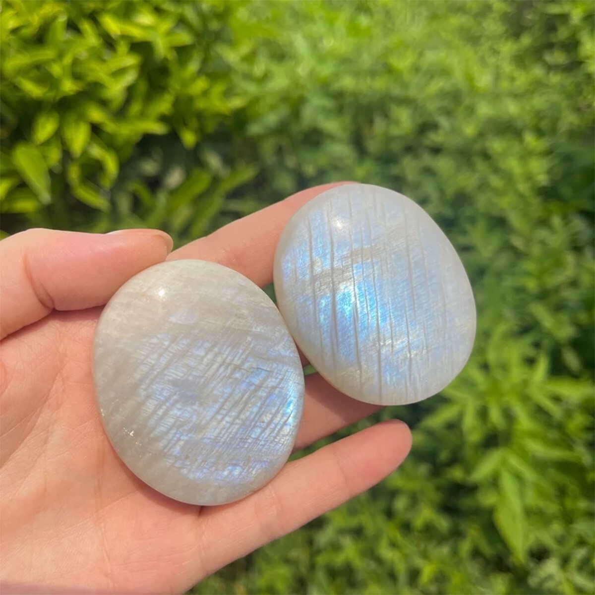 2″ Large Moonstone Palm Stone High Flash Mineral Specimen Crystal Healing Gifts