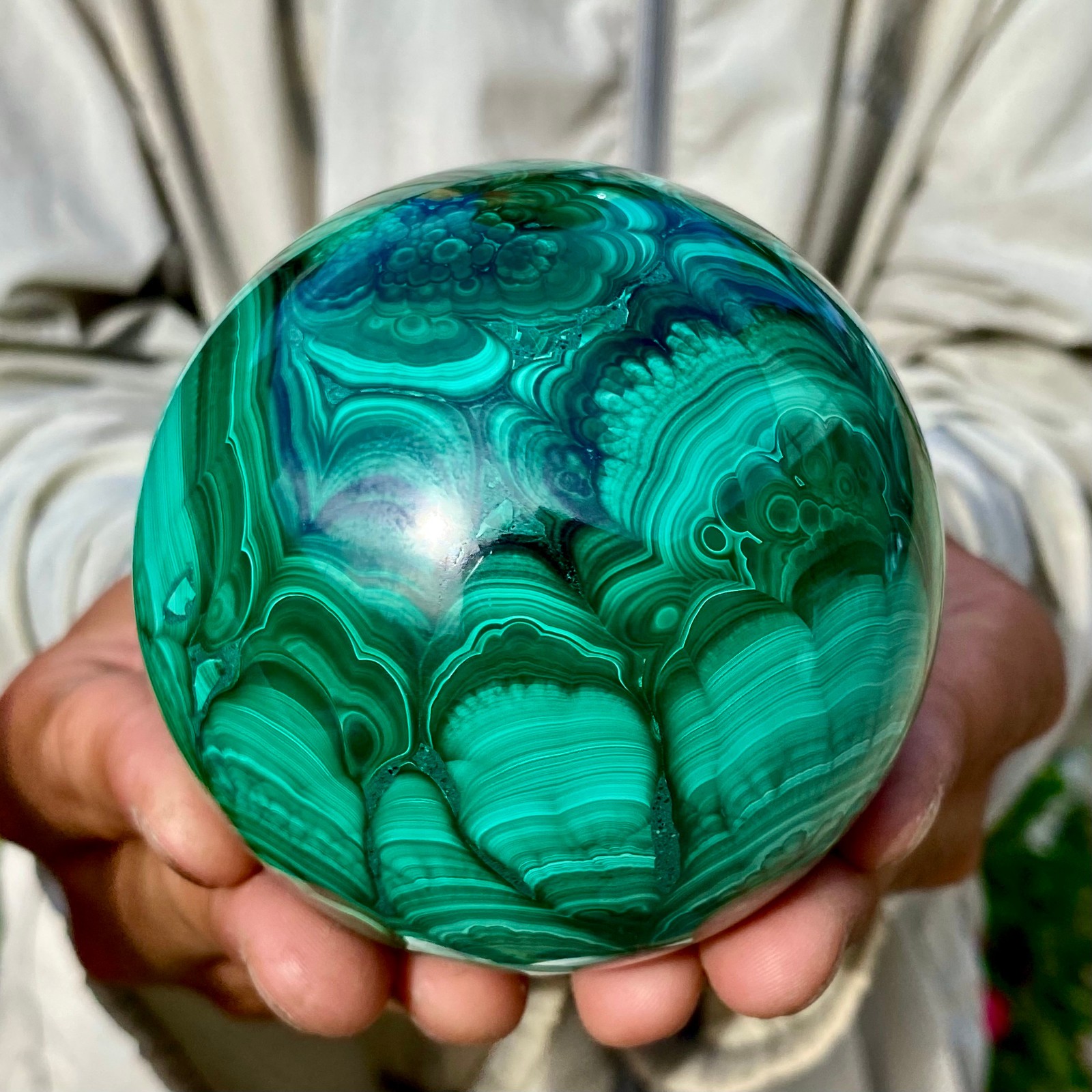 2.20LB Rare Natural Malachite quartz hand Carved sphere Crystal Healing