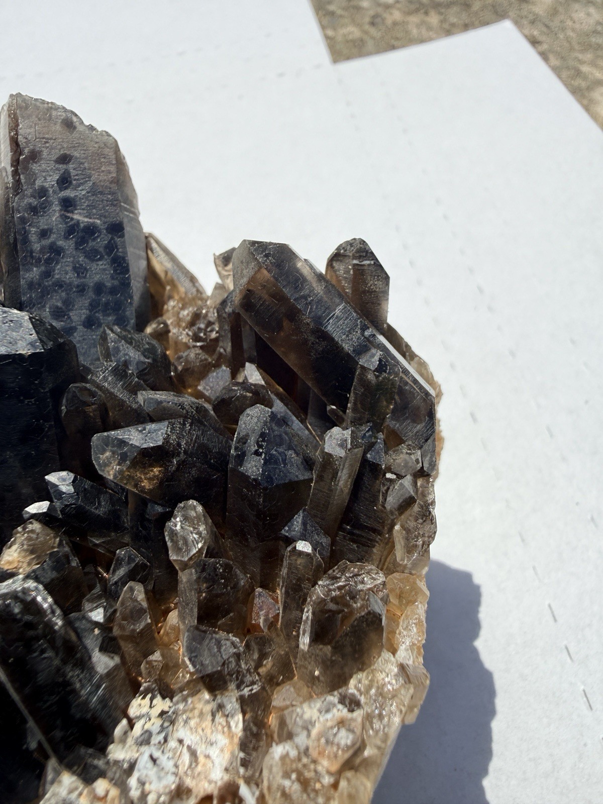 Large Smoky Quartz Cluster with Green Mineral Inclusion Raw Mineral Specimen