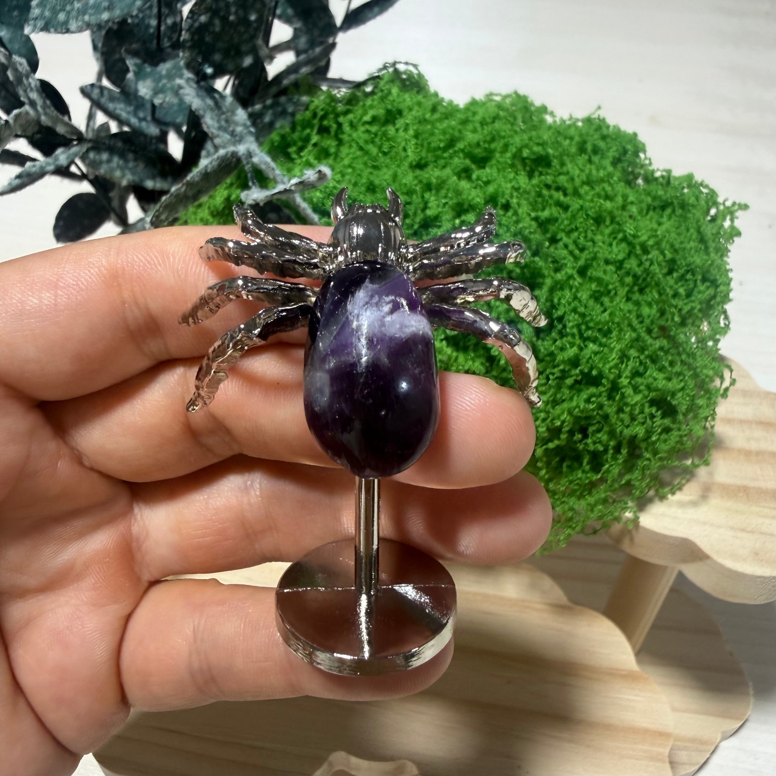 2″ Natural Dream Amethyst hand carved Spider Quartz Crystal heal Gift 1pc