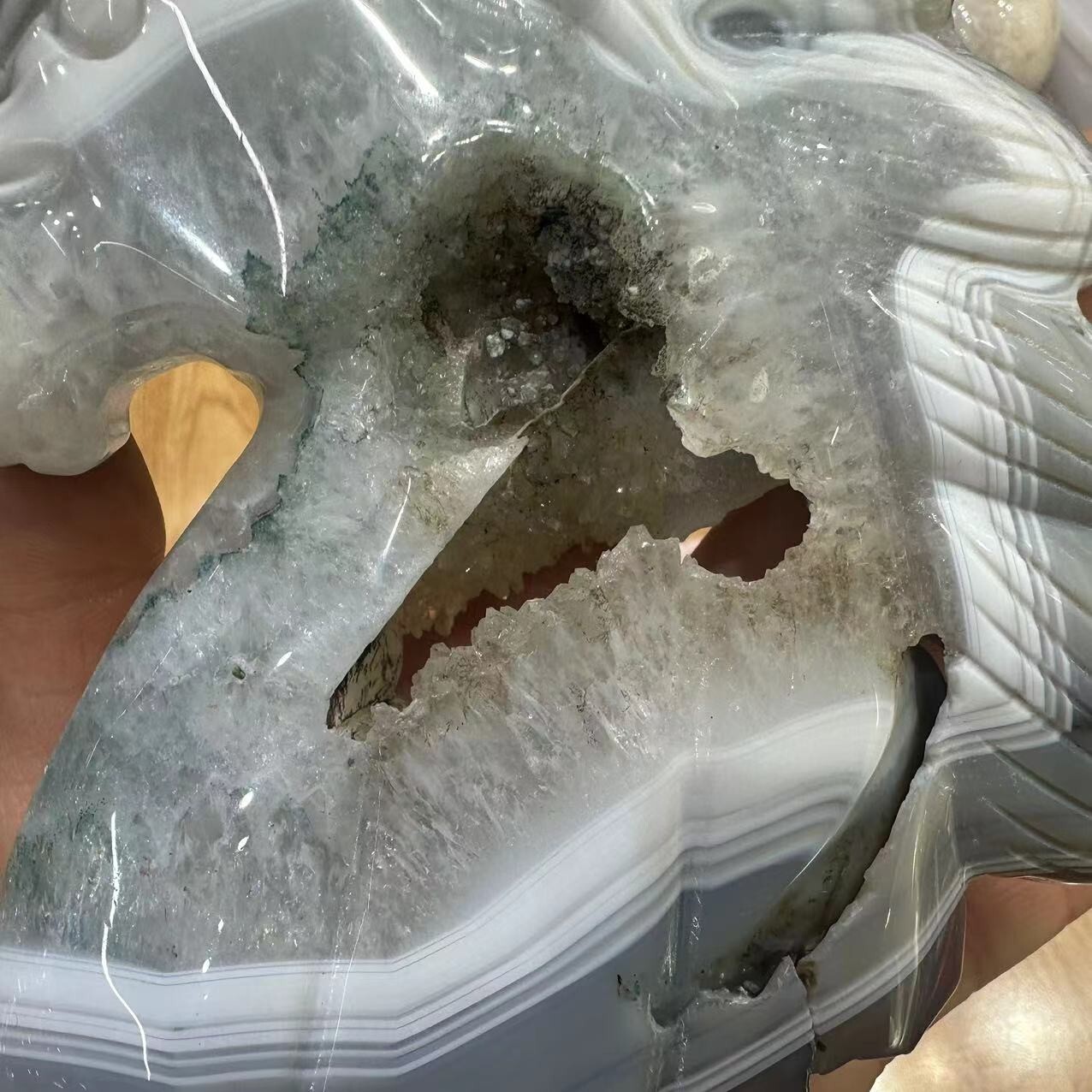 1pc Natural agate geode crystal quartz Carved unicorn skull Healing Decor Reiki
