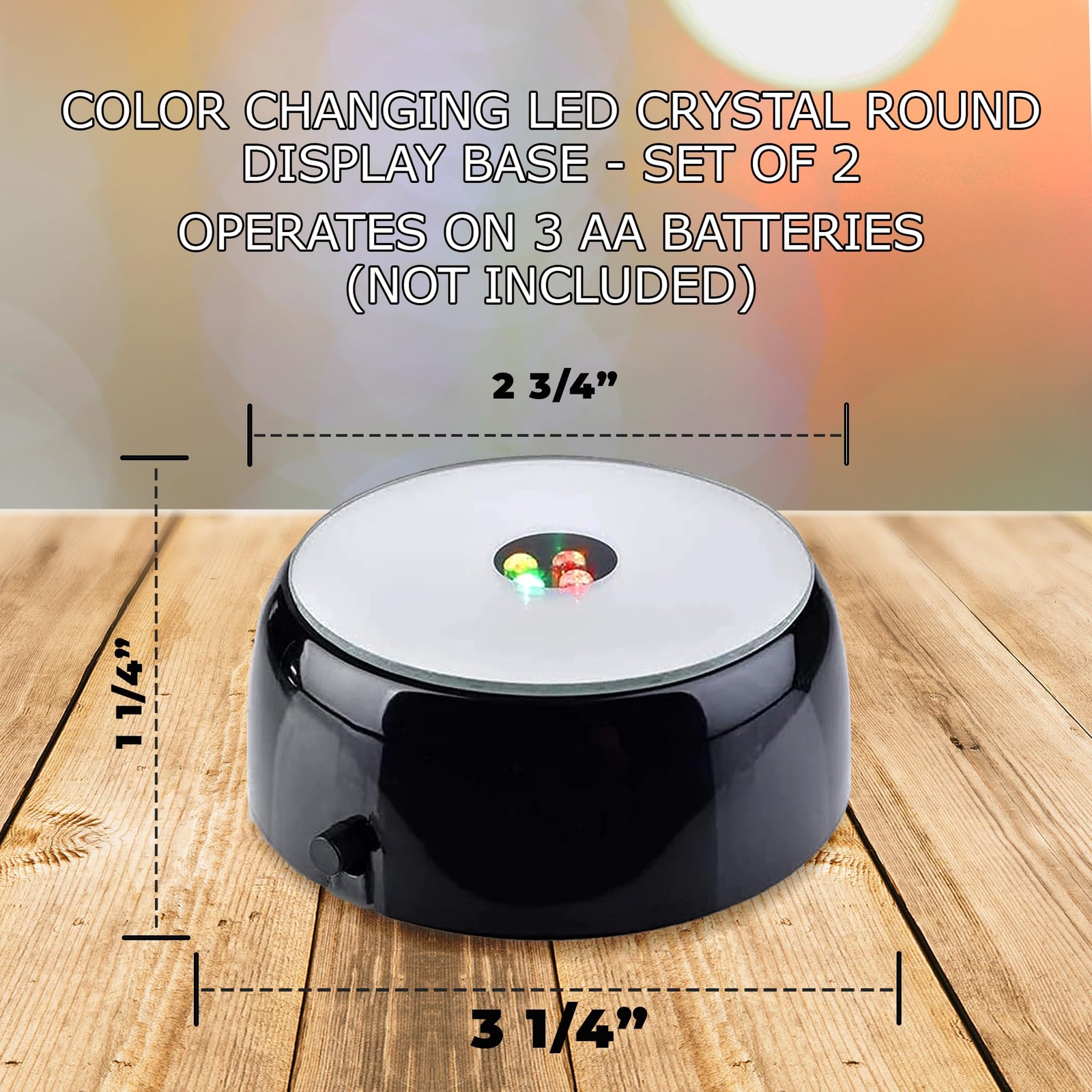 4 LED Crystal Round Display Base w/ Mirror Top – Lighted Stand for Crystal Ar…