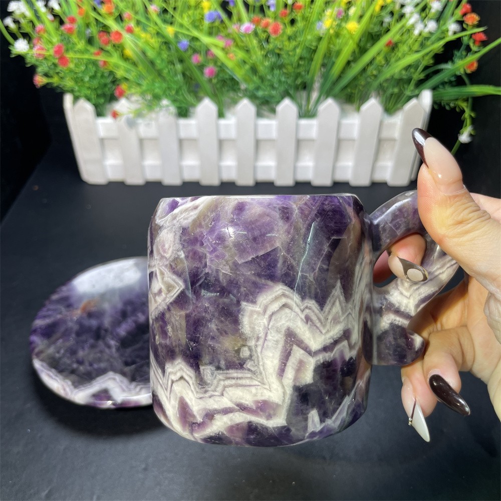 2.5LB 4.7″ Natural Dream Amethyst Cup Crystal Quartz Decor Figurine Carved