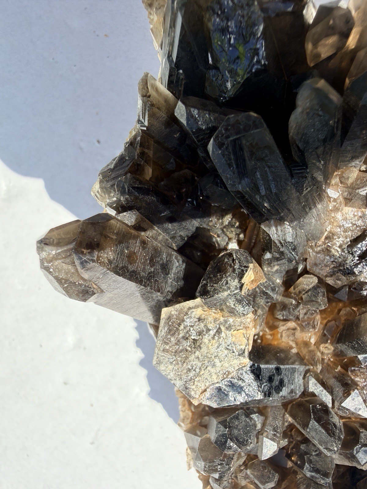 Large Smoky Quartz Cluster with Green Mineral Inclusion Raw Mineral Specimen