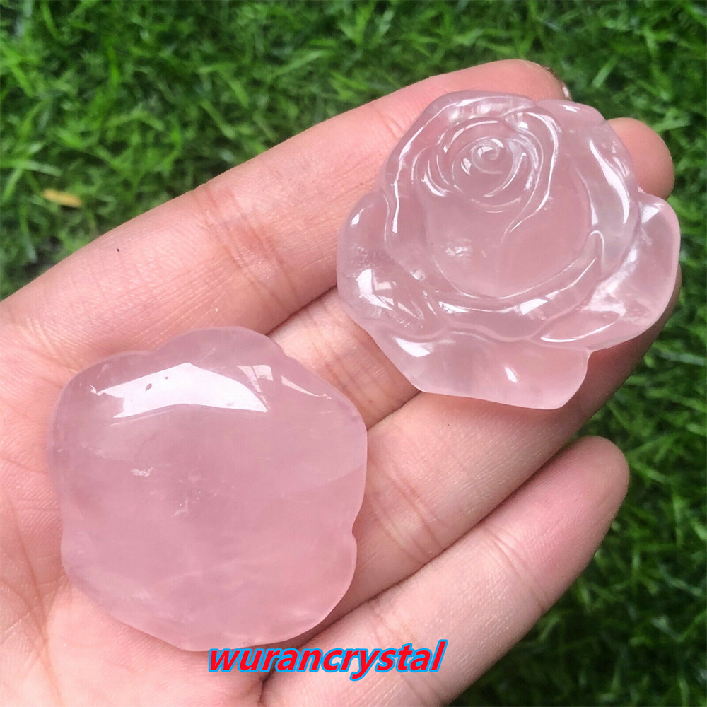 Natural Rose Quartz Hand Carved Rose Flower Skull Crystal healing gift 1pc