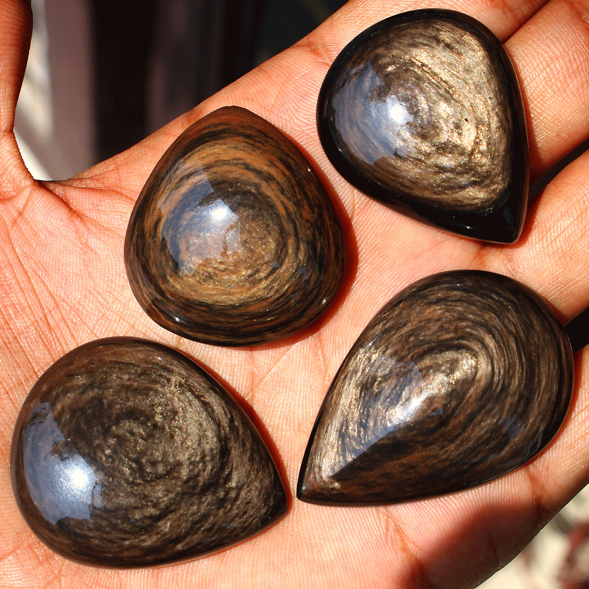 4 Pcs Natural Eye Of Copper Obsidian High Quality Teardrop Crystal Palmstones